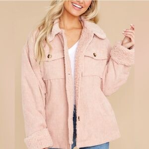 NWOT Aura Pink Corduroy Button Up Fuzzy Shacket